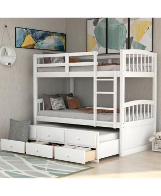 Twin Bunk Bed with Trundle 3 Drawers and Ladder