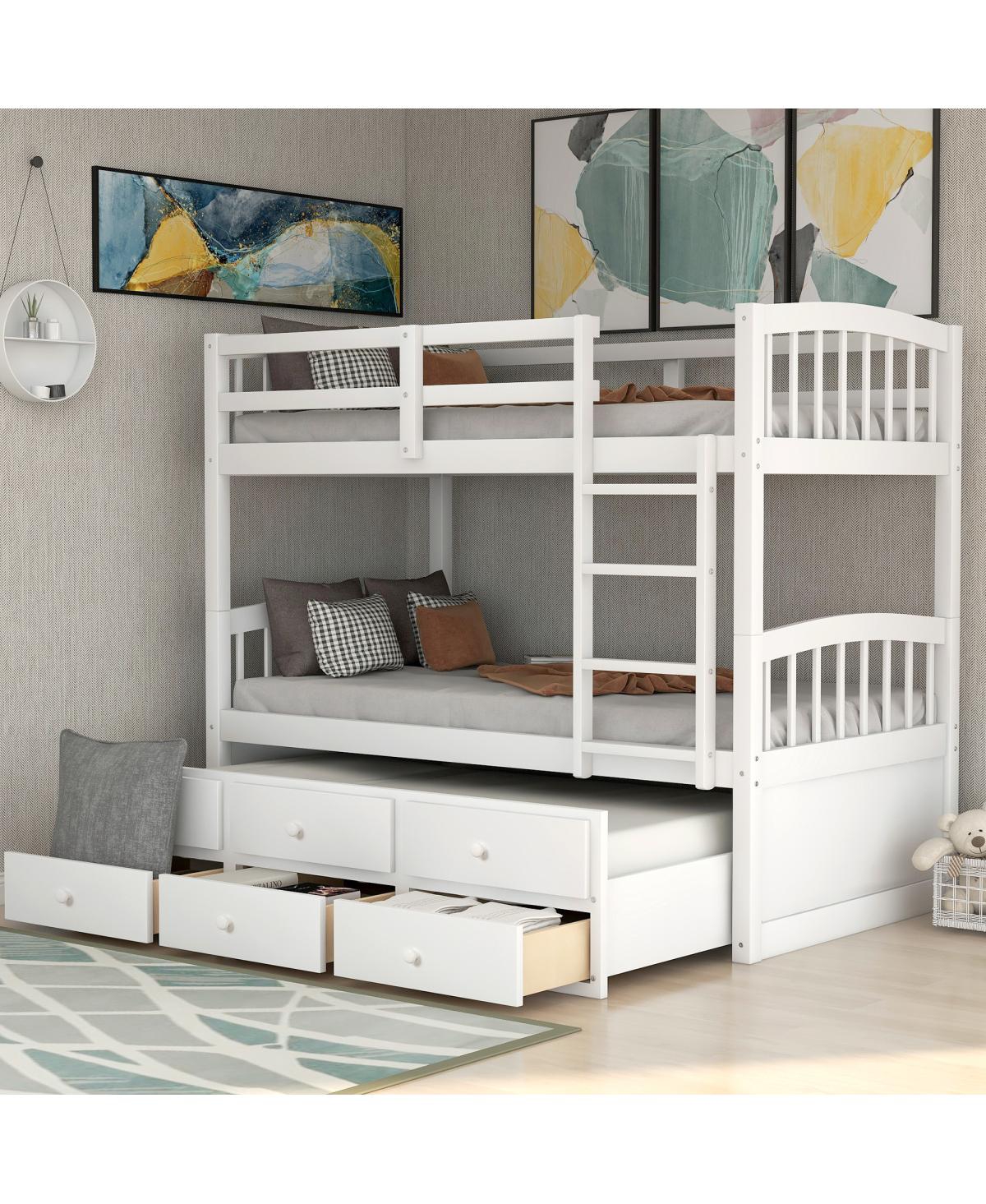 Streamdale Furniture Twin Bunk Bed with Trundle 3 Drawers and Ladder