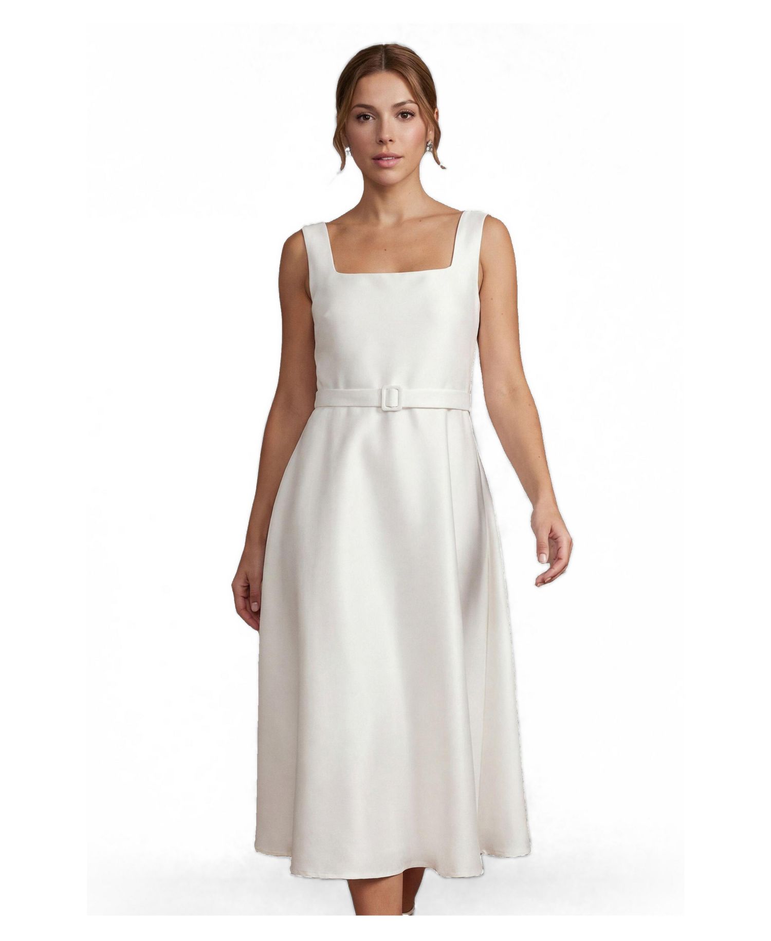 Women's Belted A-Line Midi Dress