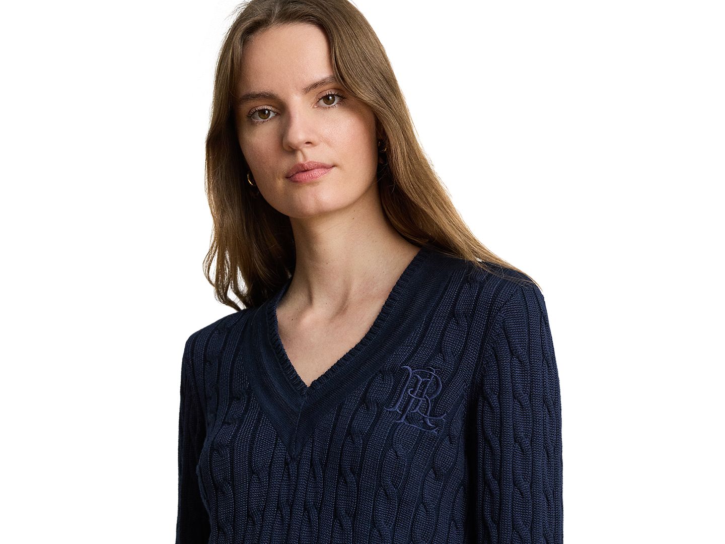 Женский свитер Lauren Ralph Lauren Petite Long-Sleeve V-Neck Cable Knit, цвет: Тёмно-синий — фото 3