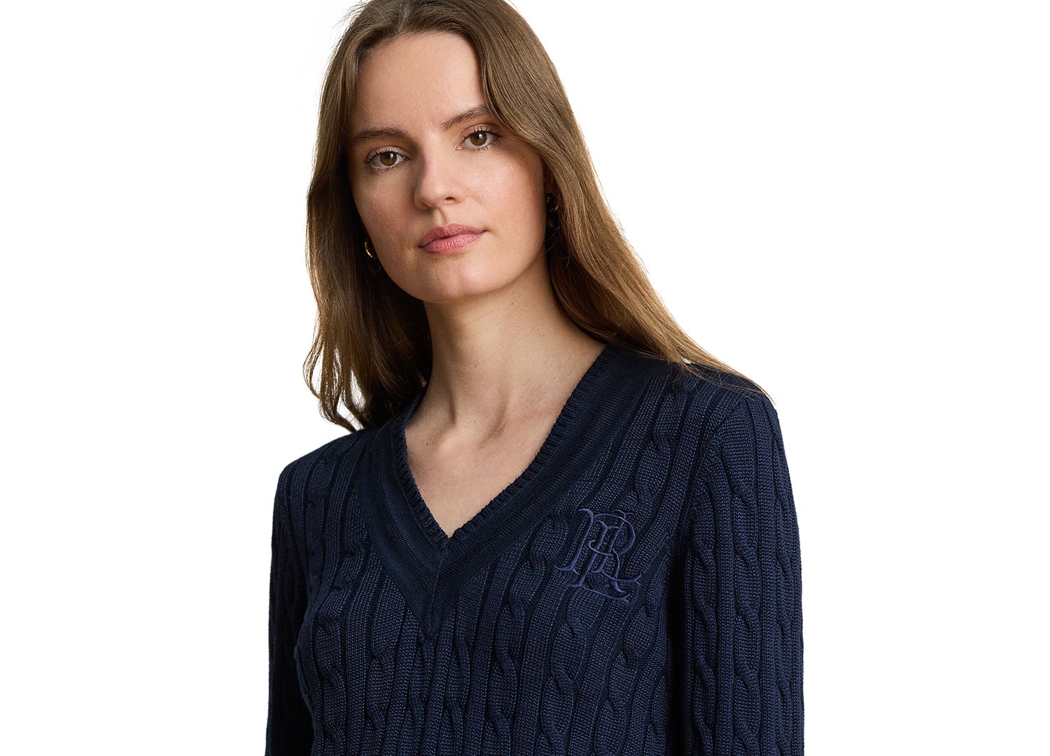 Petite Long-Sleeve V-Neck Cable Knit Sweater