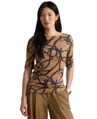 Petite Belting Print Boat Neck Top
