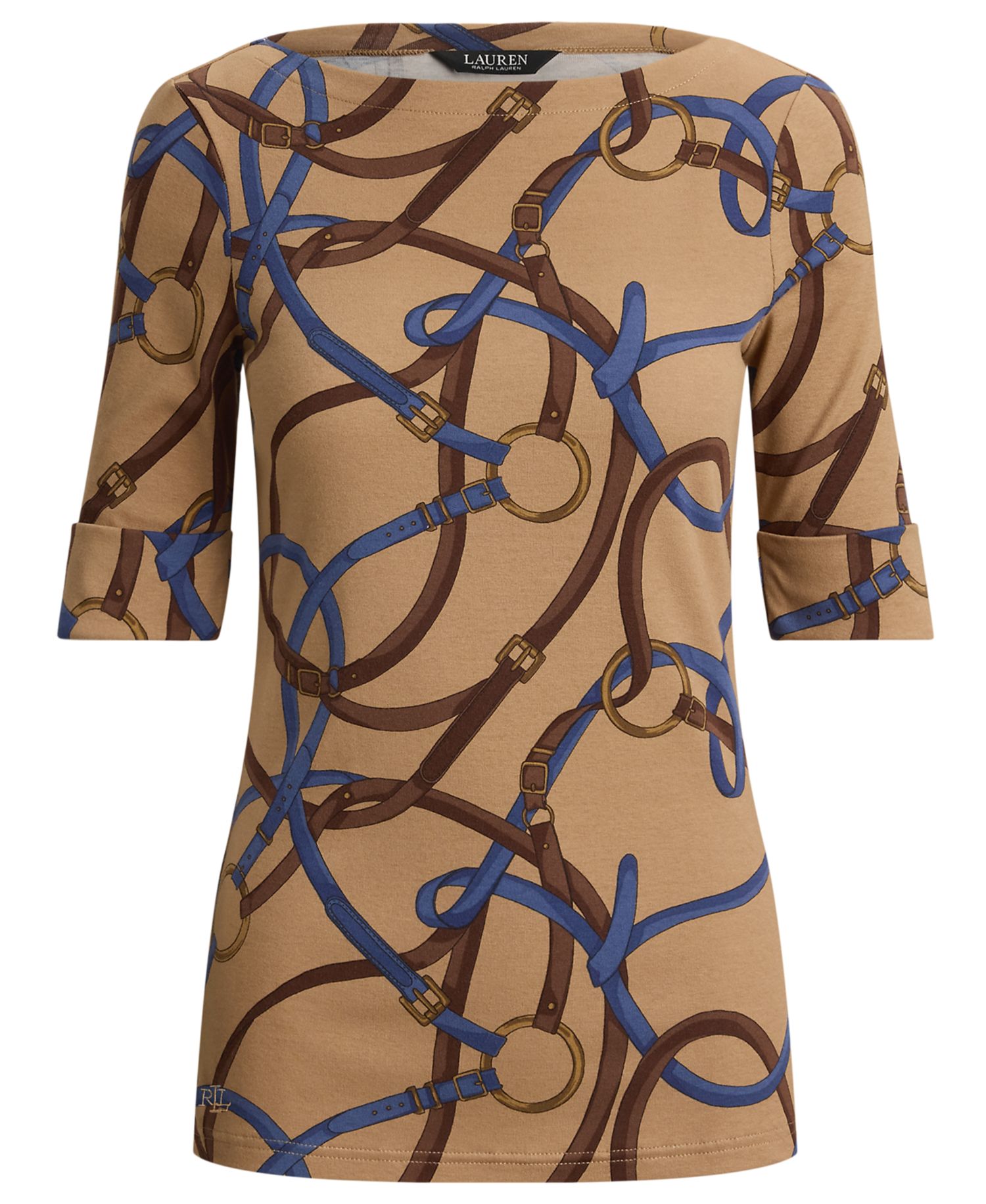 Petite Belting Print Boat Neck Top