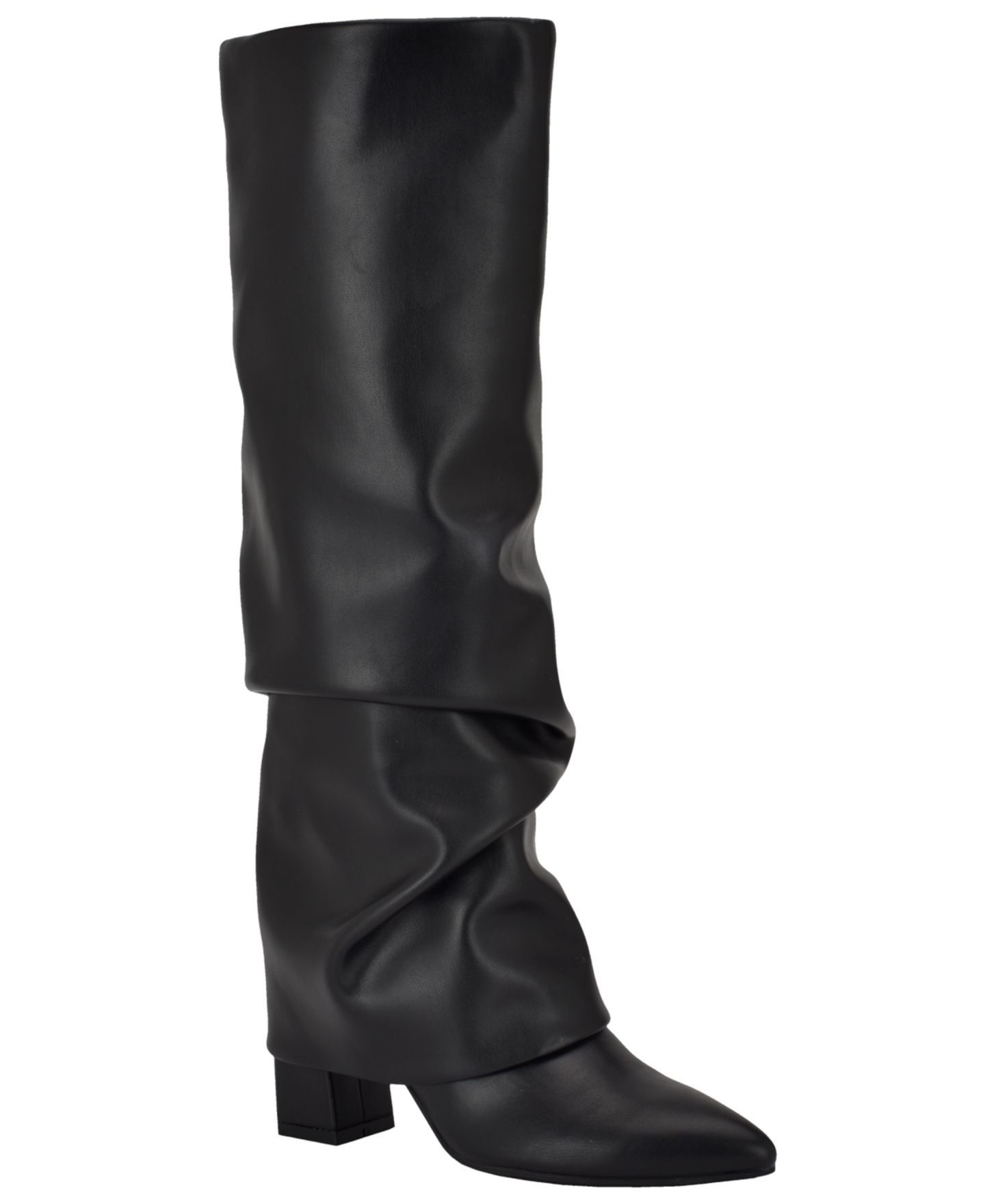 Женские ботинки GUESS Geima Tall Slouchy Foldover Block Heel Boots, Regular & Wide Calf, цвет: Чёрный гладкий — фото 1