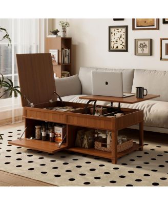  Lift-Top Coffee Table with Hidden Storage Open Shelf and Adjustable Desk