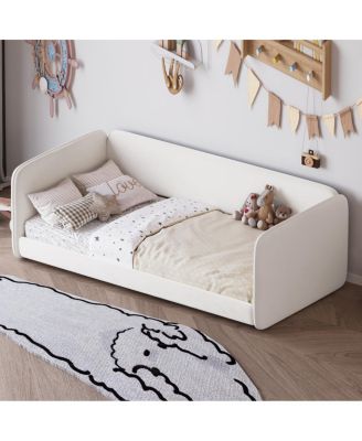 Twin Size Upholstered Velvet Floor Bed with Protective Sides