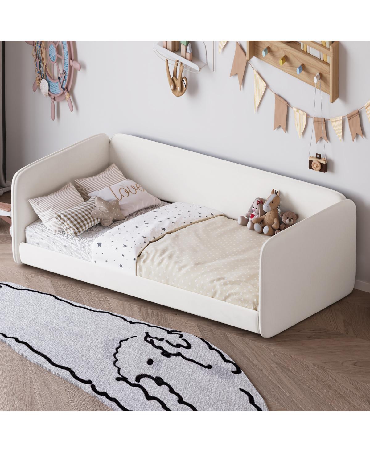 Streamdale Furniture Twin Size Upholstered Velvet Floor Bed with Protective Sides