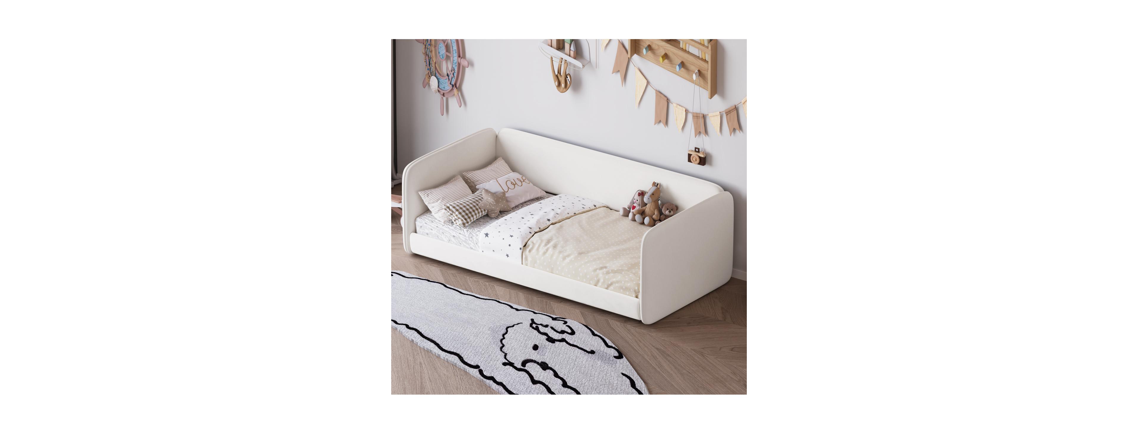 Streamdale Furniture Twin Size Upholstered Velvet Floor Bed with Protective Sides