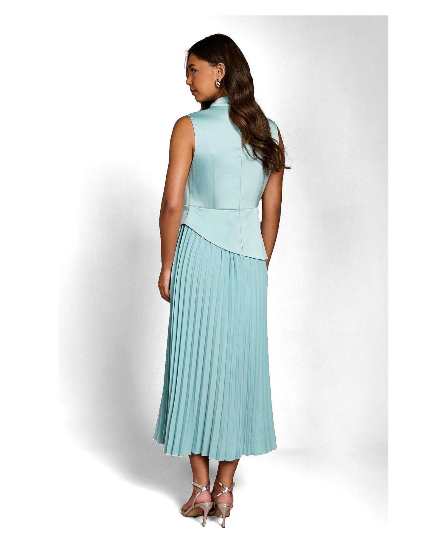 Women's High Neck Pleated Midi Dress