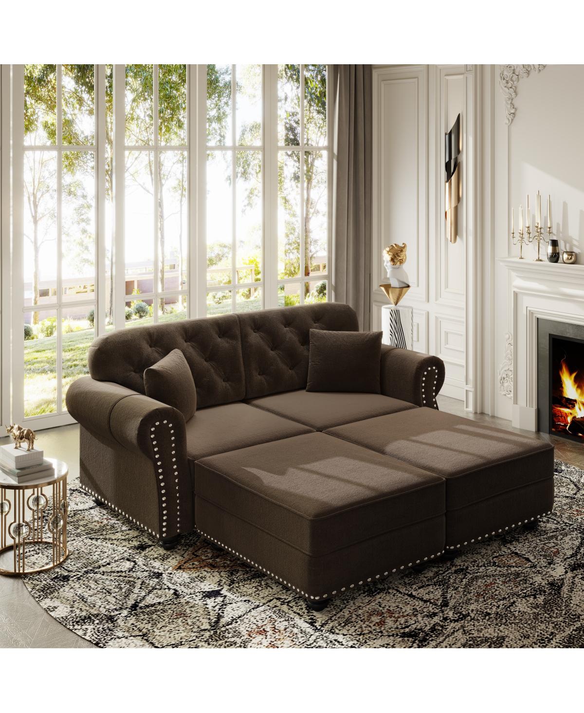 Streamdale Furniture 63'' Velvet Chesterfield Sofa with Nailhead Trim and 2 Pillows