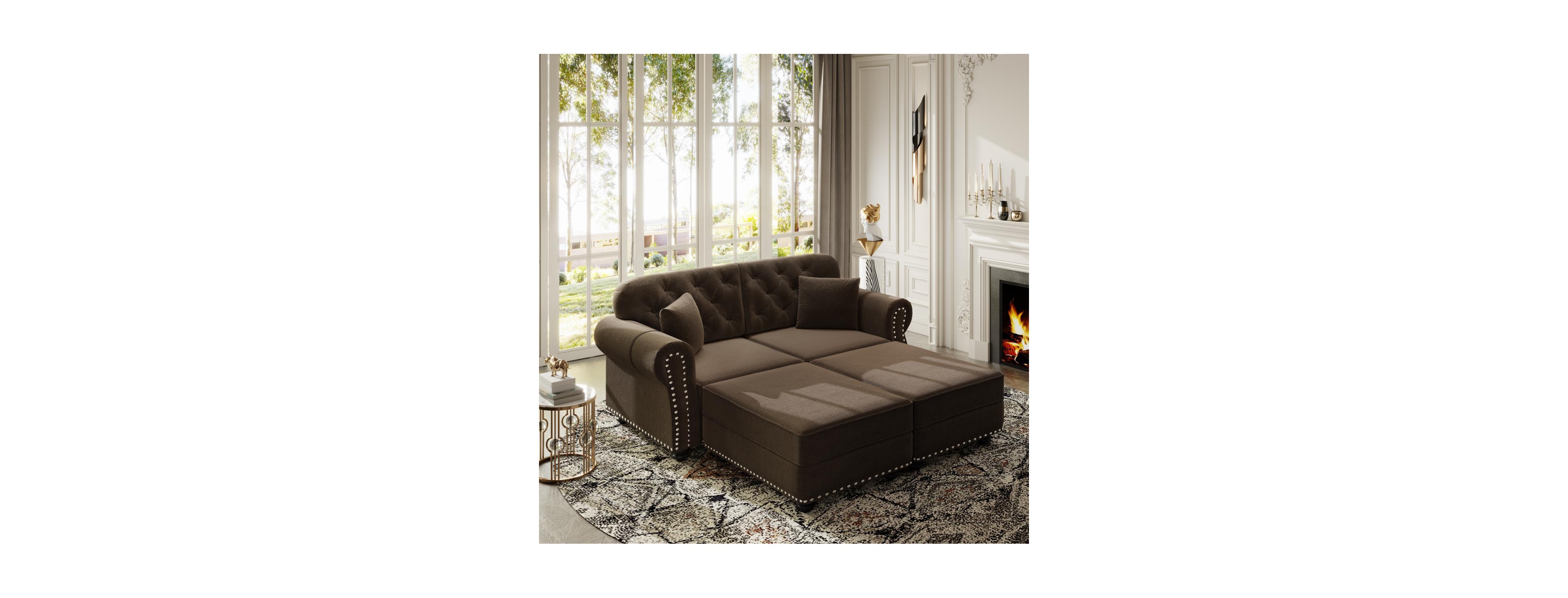 Streamdale Furniture 63'' Velvet Chesterfield Sofa with Nailhead Trim and 2 Pillows