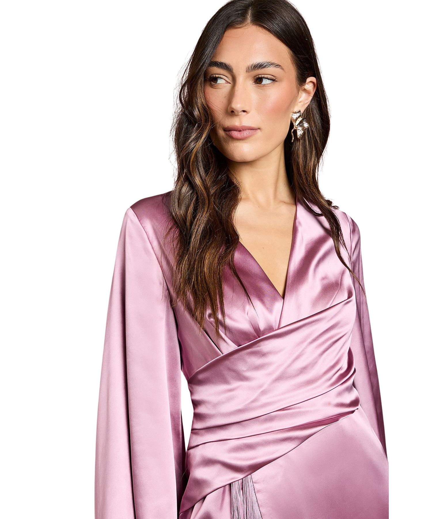 Women's V-Neck Fringe Wrap Midi Dress