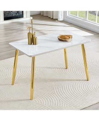 Modern Minimalist Rectangular Dining Table with Faux Marble Top and Legs
