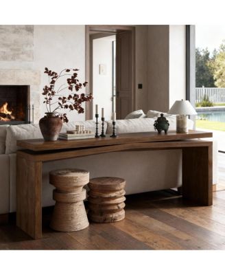 65-Inch Solid Wood Veneer Farmhouse Console Table