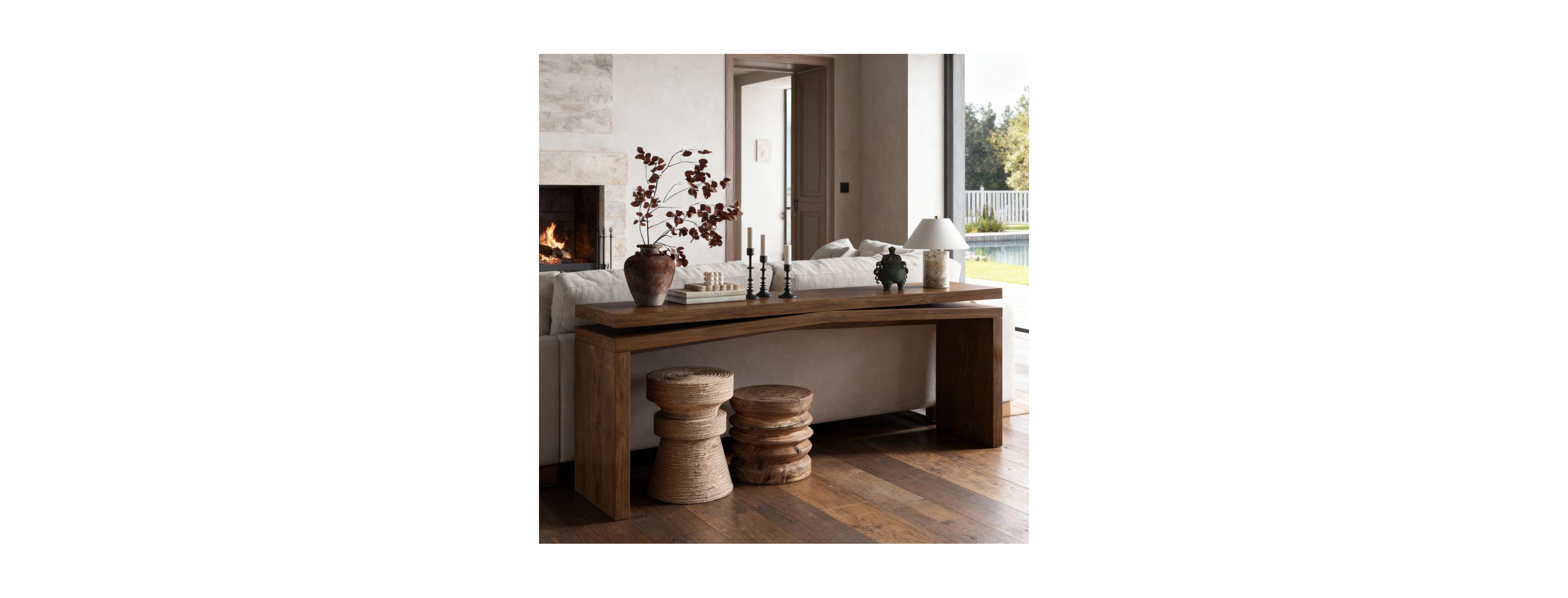 Streamdale Furniture 65-Inch Solid Wood Veneer Farmhouse Console Table
