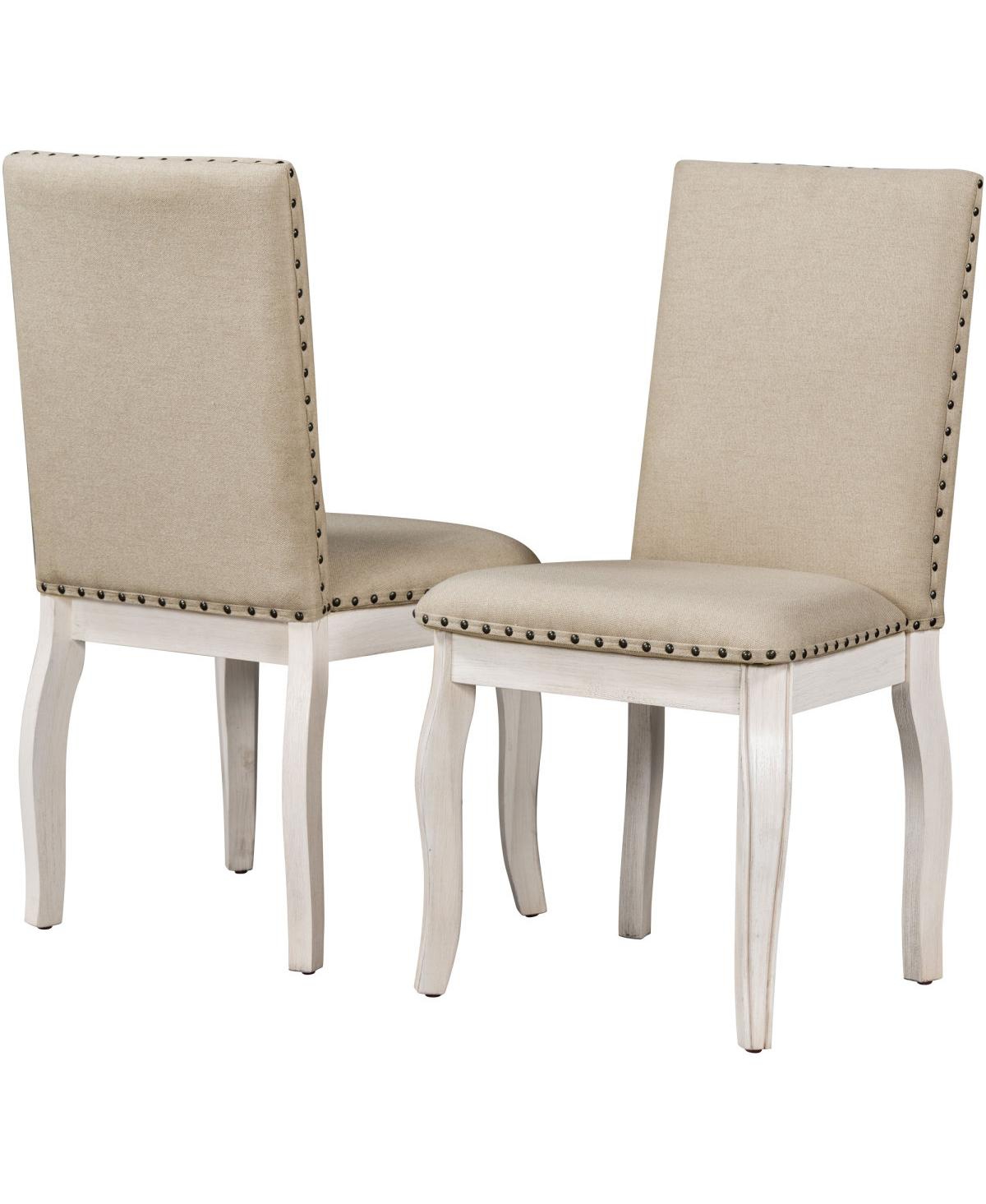 Streamdale Furniture Set of 2 Upholstered Wood Dining Chairs with Nailhead Trim