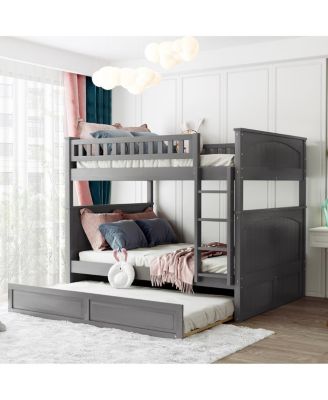 Full Over Full Bunk Bed with Twin Trundle Pine Wood Brushed