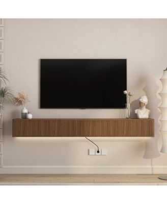 Floating Wall-Mounted TV Stand with LED Lights and Power Outlet
