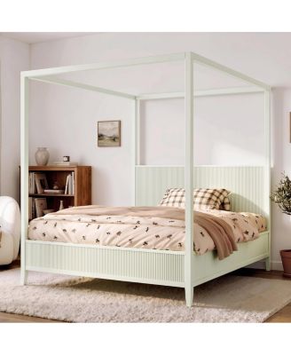 Queen size Wooden Canopy Platform Bed with Support Slats