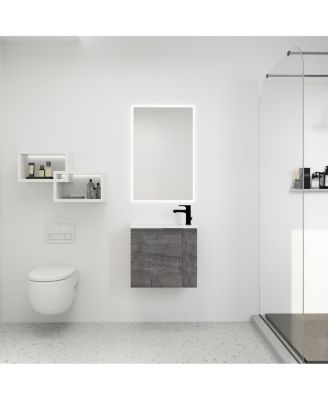 22 Inch Wall Mounted Bathroom Vanity with Ceramic Sink, Soft Close Door, Modern Floating Cabinet