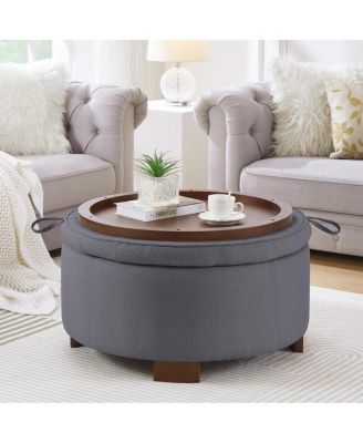 Round Boucle Storage Ottoman with Reversible Lid
