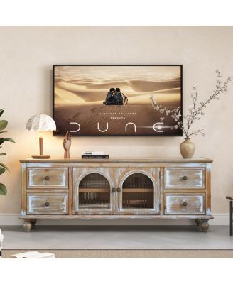 60'' Farmhouse TV Stand with 4 Drawers and 2 Glass Doors Rustic Media Console