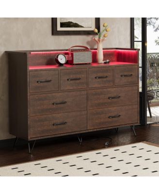 8 Drawer Dresser with Charging Station and RGB Lights, Wide Bedroom Storage Chest for Makeup Vanity, Gaming Setup, and Living Room