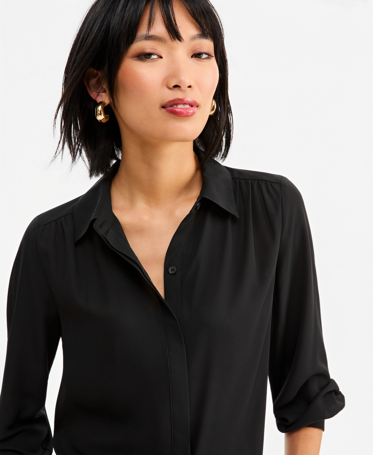I.n.c. International Concepts Women's Long-Sleeve Collared Button-Down Tunic Blouse, Macy's Exclusive