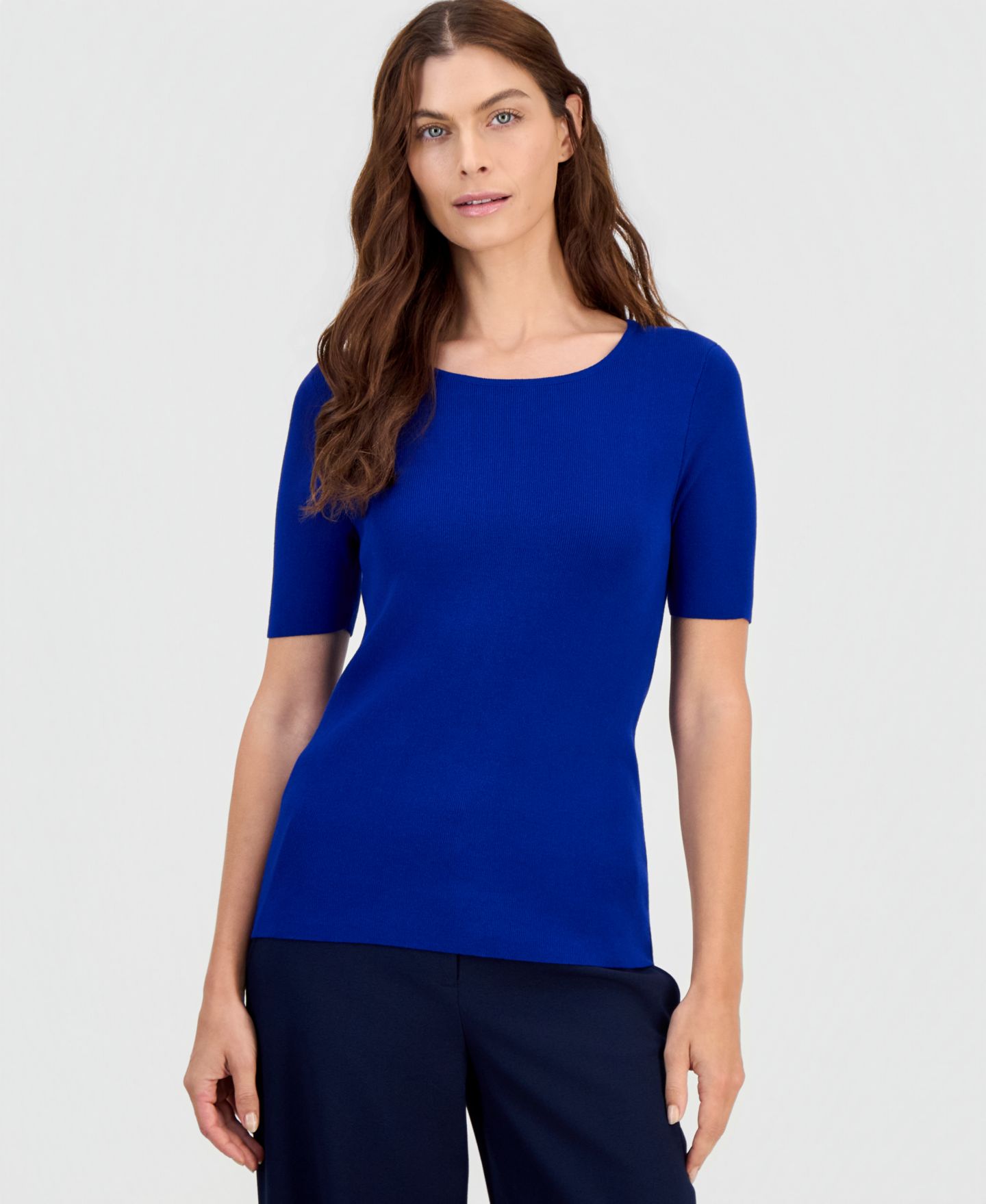 Женский свитер Tahari ASL Short-Sleeve Scoop-Neck, цвет: Синий морозный — фото 5