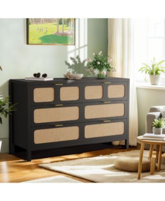 6 Drawer Rattan Dresser with Metal Handles for Bedroom, Living Room, Hallway, Entryway