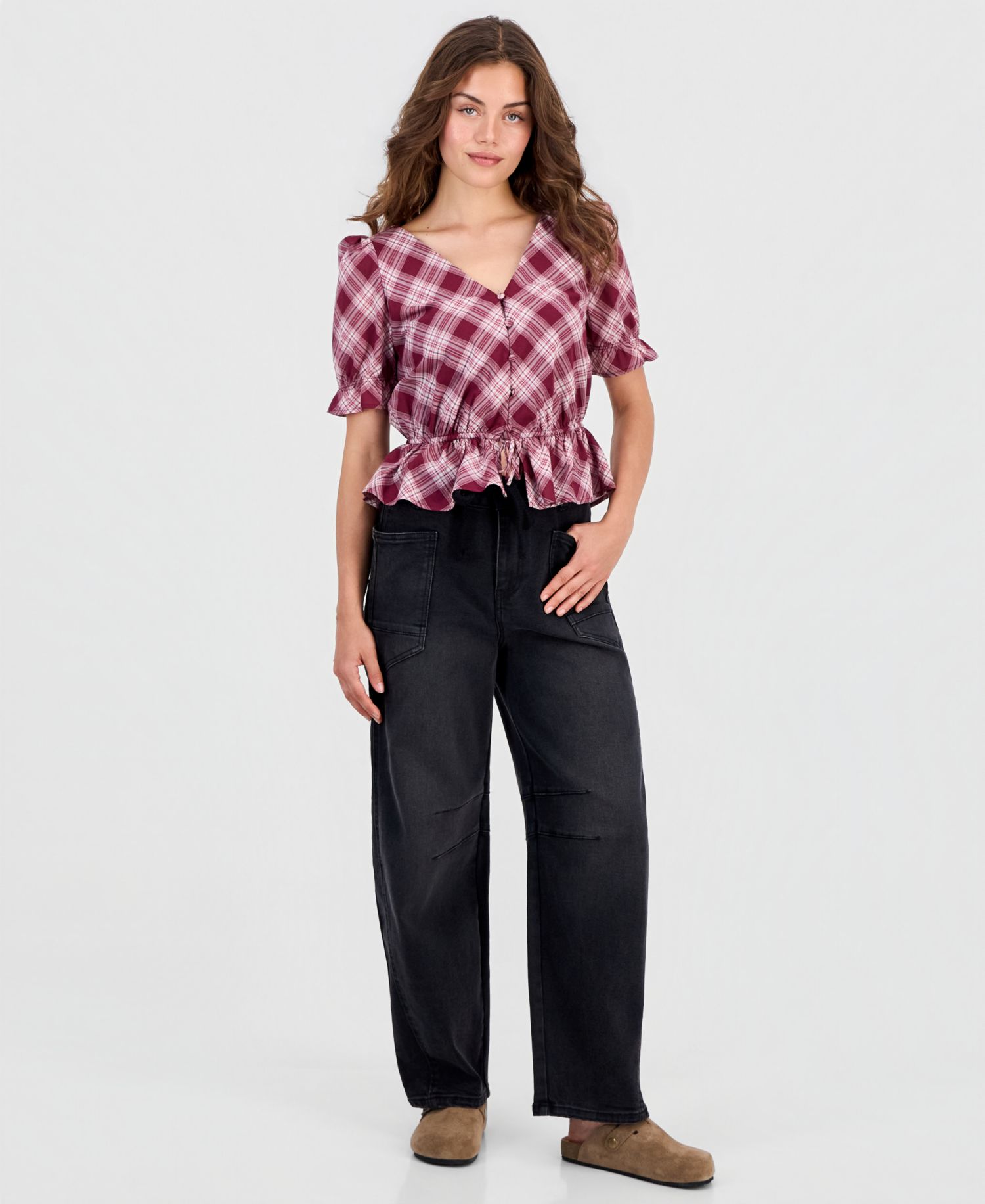 Petite Plaid Peplum Blouse