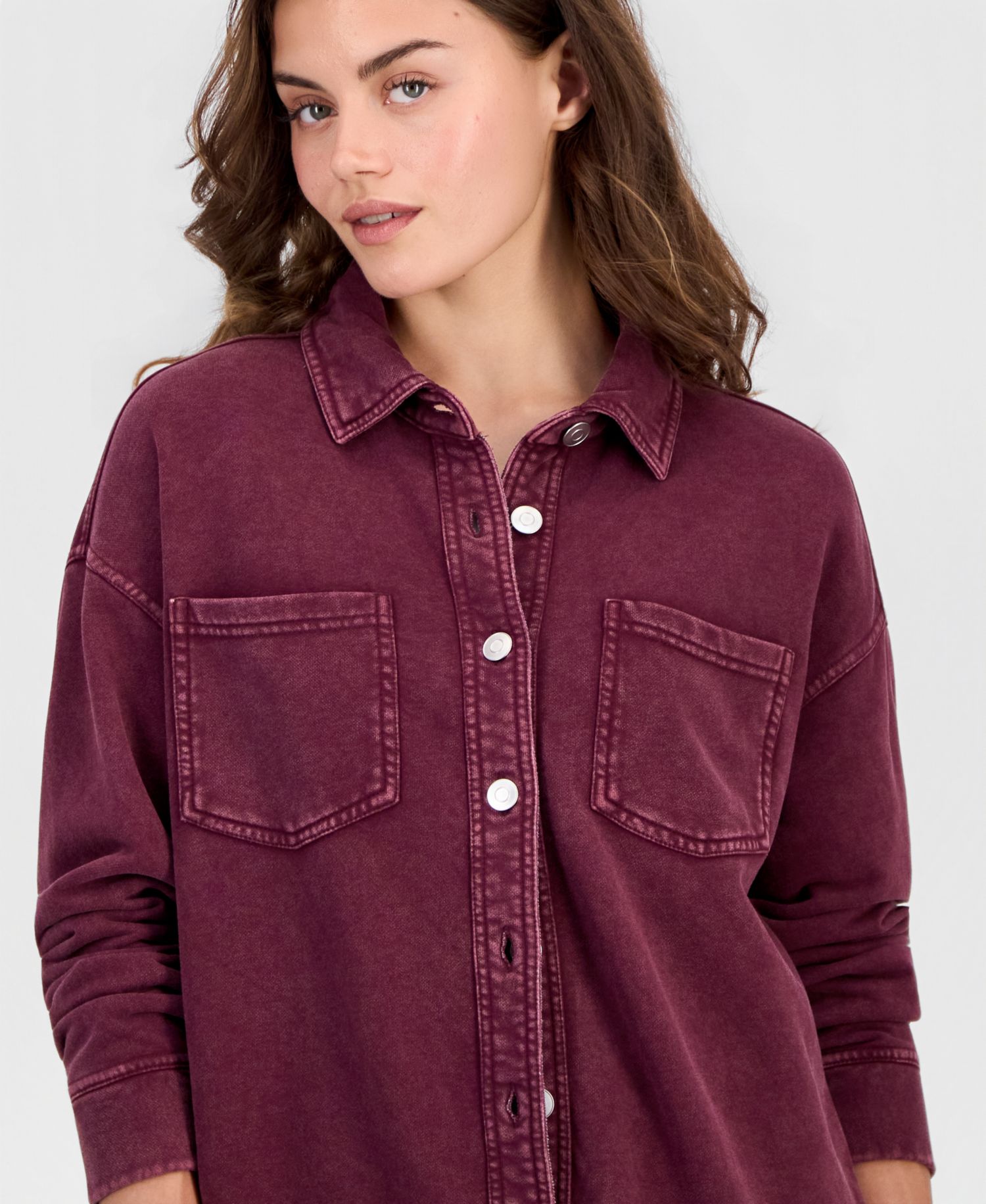 Petite French Terry Button-Front Shacket