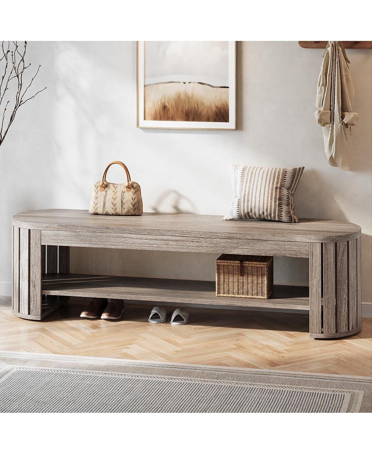 Slickblue 2-Tier Narrow Entryway Bench with Shoe Storage