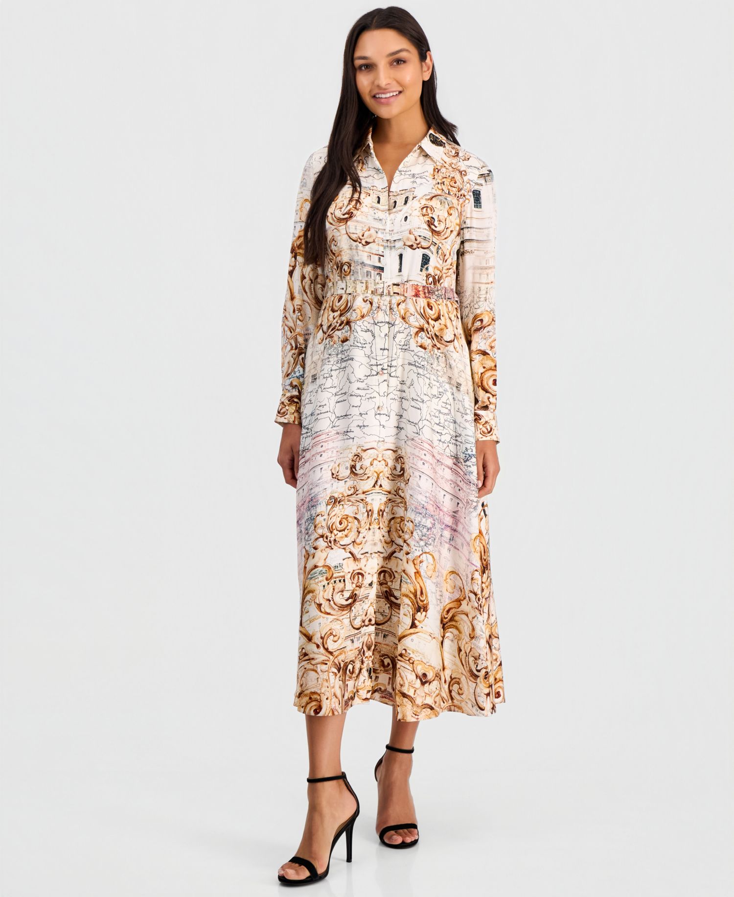 Women's Seraphine Long-Sleeve Belted Collared Dress