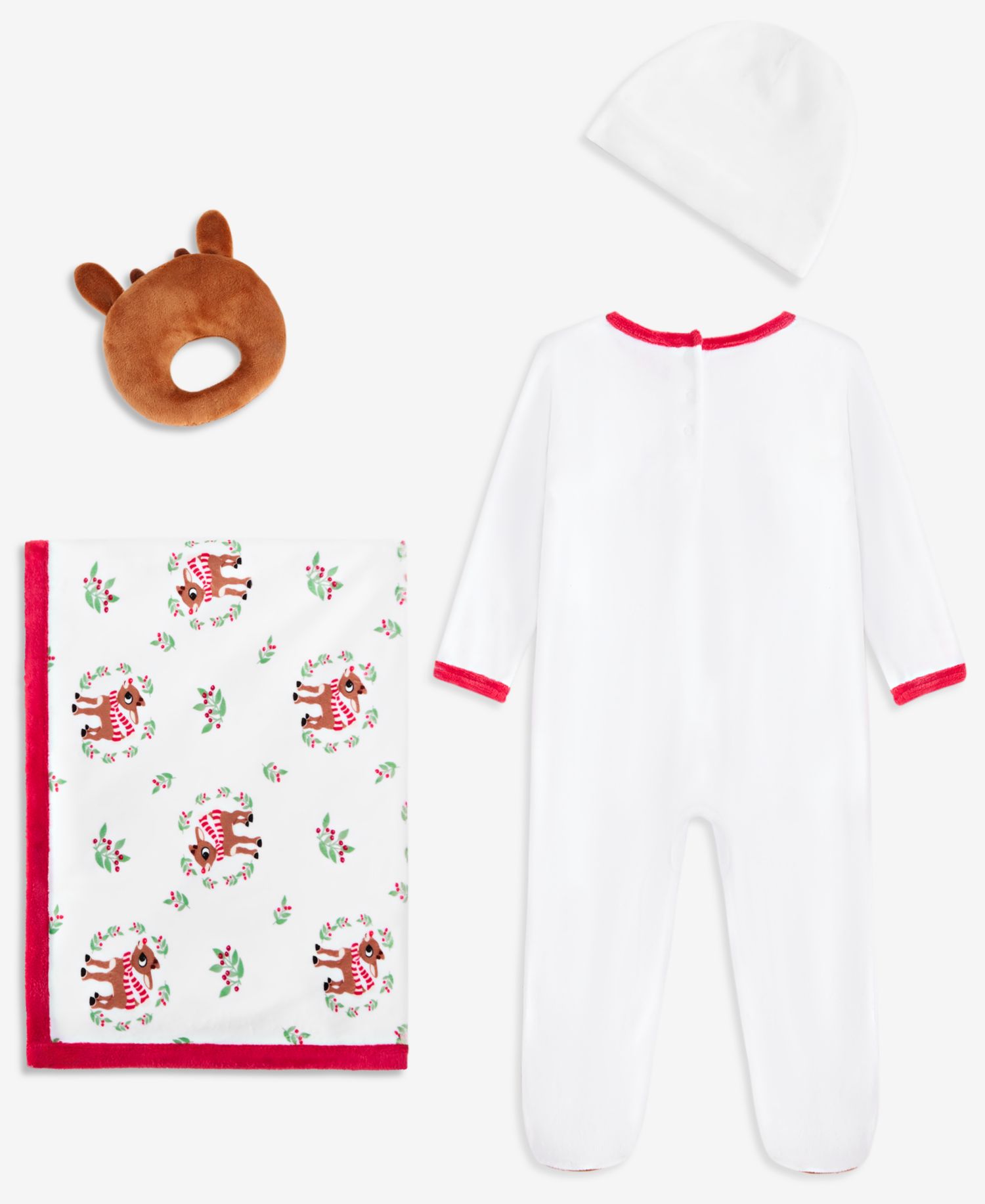Baby Boys' or Baby Girls' My First Christmas Hat, Footed Coverall, Blanket and Toy, 4-Piece Set