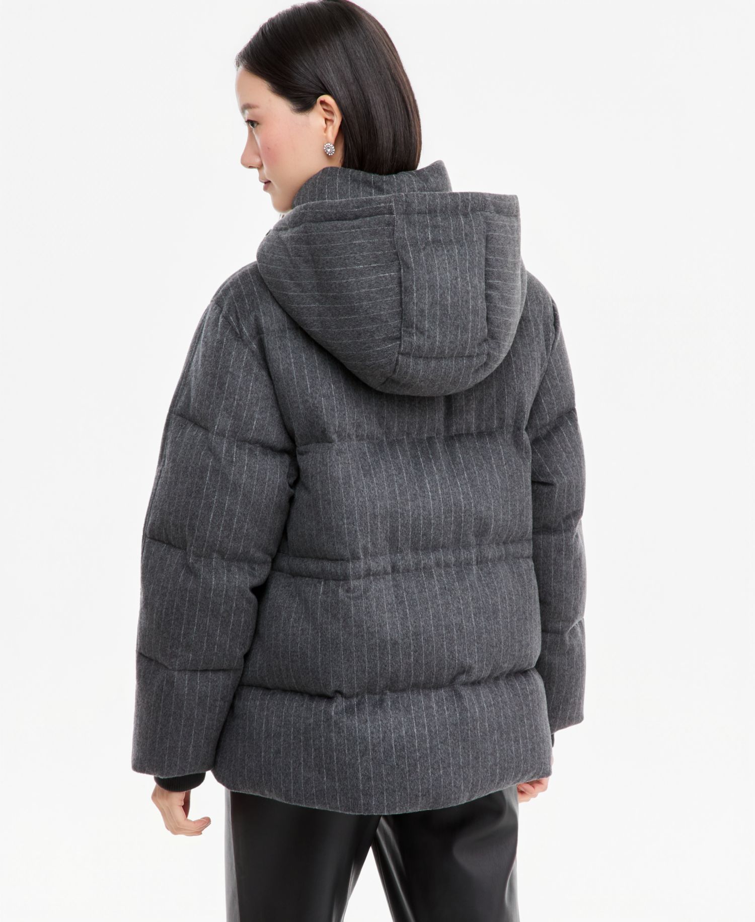 Women's Pinstripe Quilted Hooded Puffer Coat