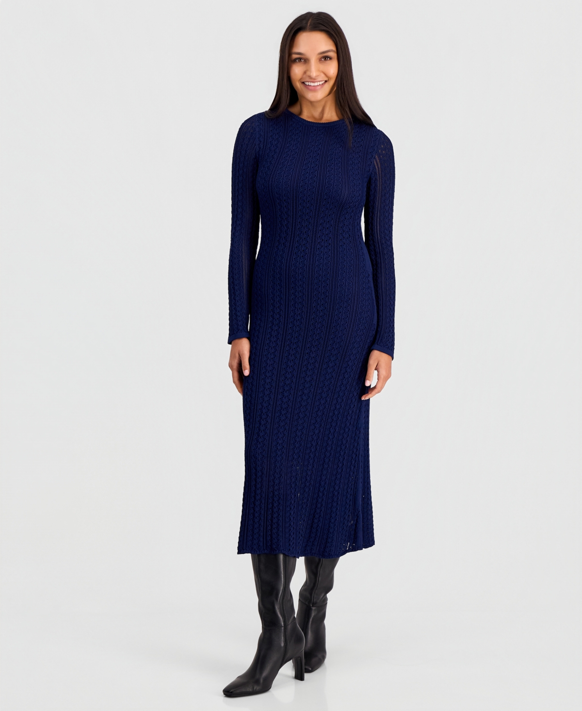 Elie Tahari Women's Julietta Cable-Knit Long-Sleeve Midi Sweater Dress