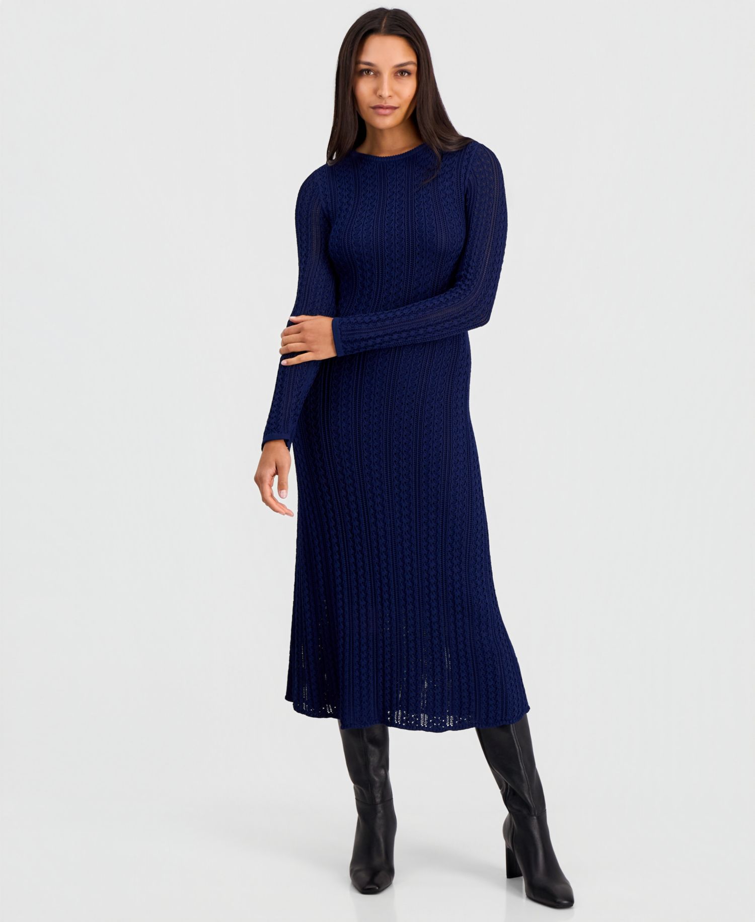 Women's Julietta Cable-Knit Long-Sleeve Midi Sweater Dress