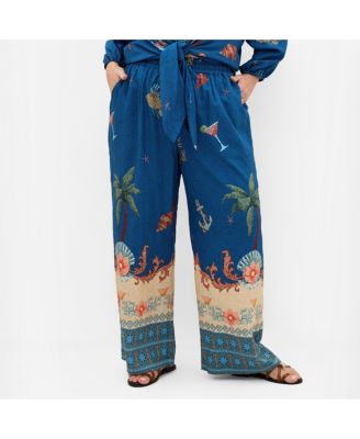 Women's Plus Size Tia Sea Print Wide Leg Pant