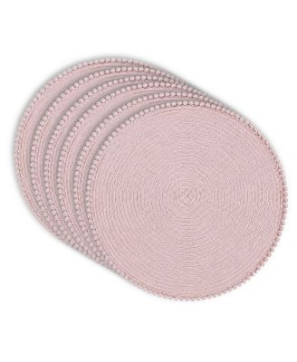 Pom Pom 15" Round Woven Placemats Set of 6 - Durable, Reversible and Non-Slip Table Mats