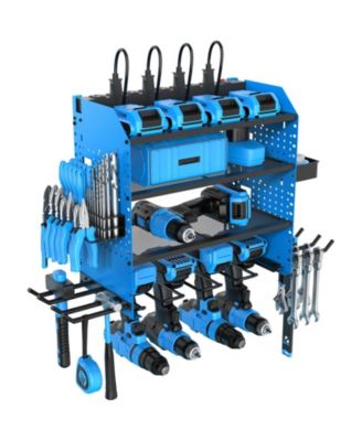 Garstor Power Tool Organizer Wall Mount Charging Station Drill Holder Hooks Storage Rack Father Gift