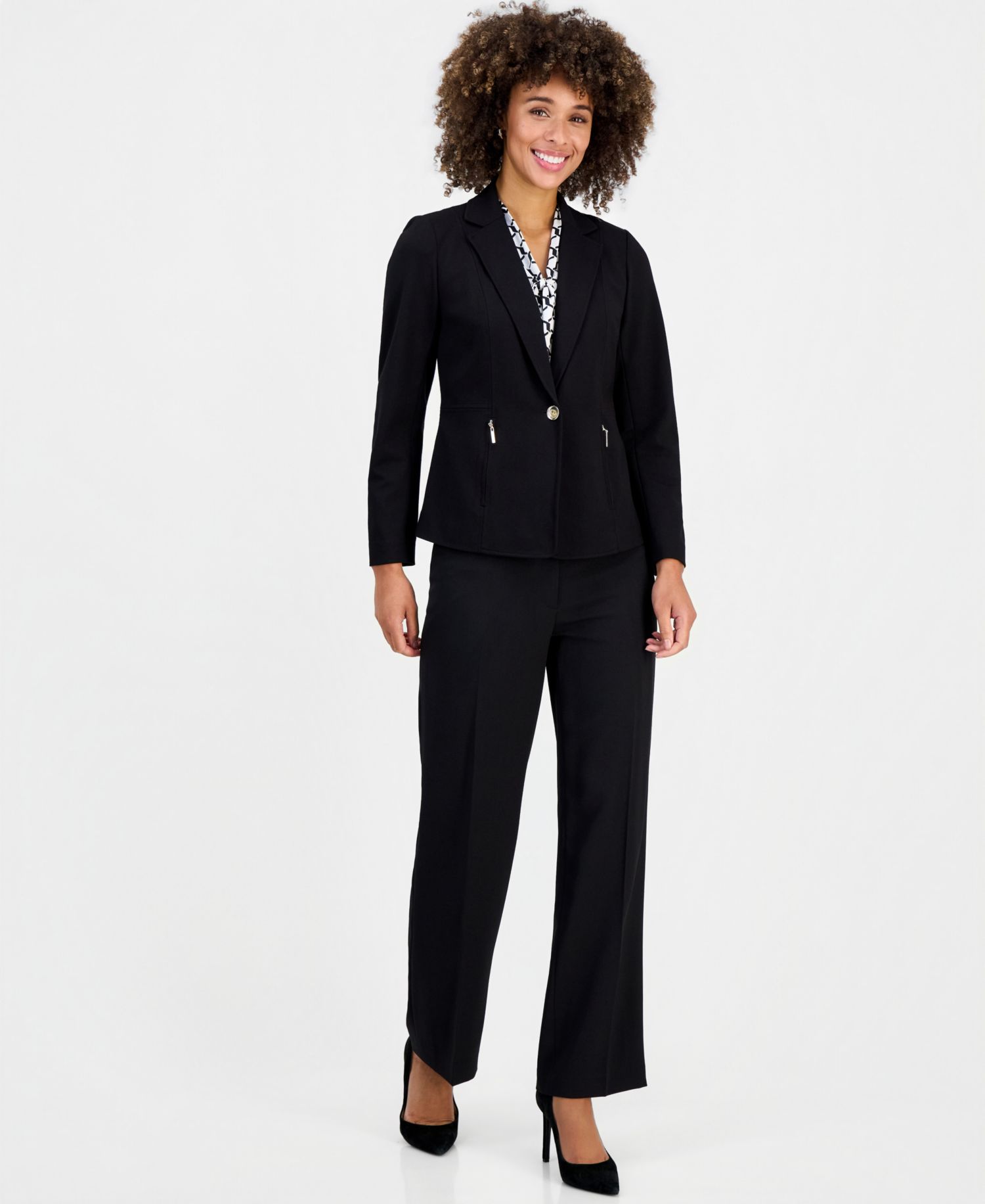 Women's Extended-Tab Fly-Front Wide-Leg Pants