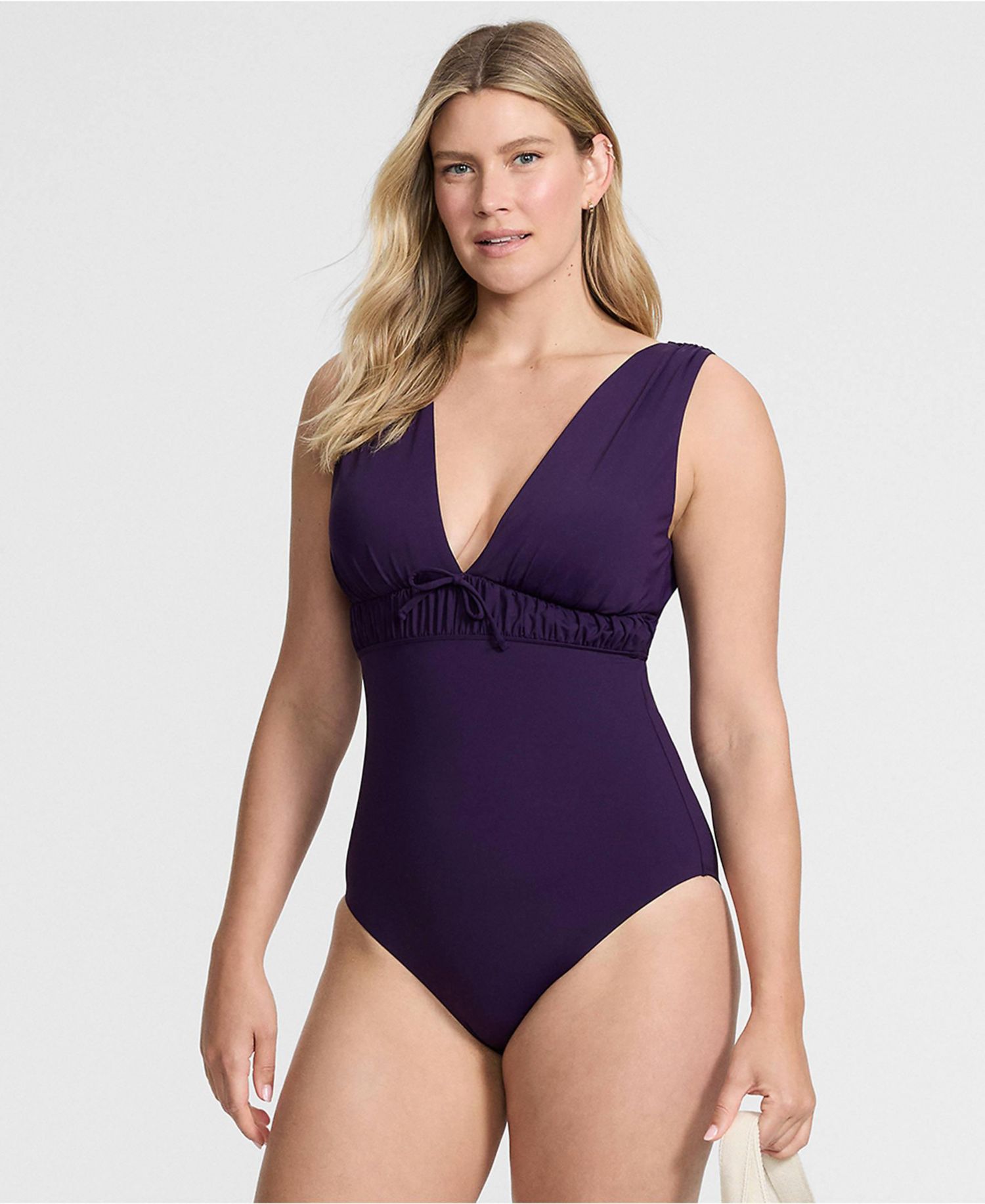 Women's Wide Strap Plunge Shirred One Piece
