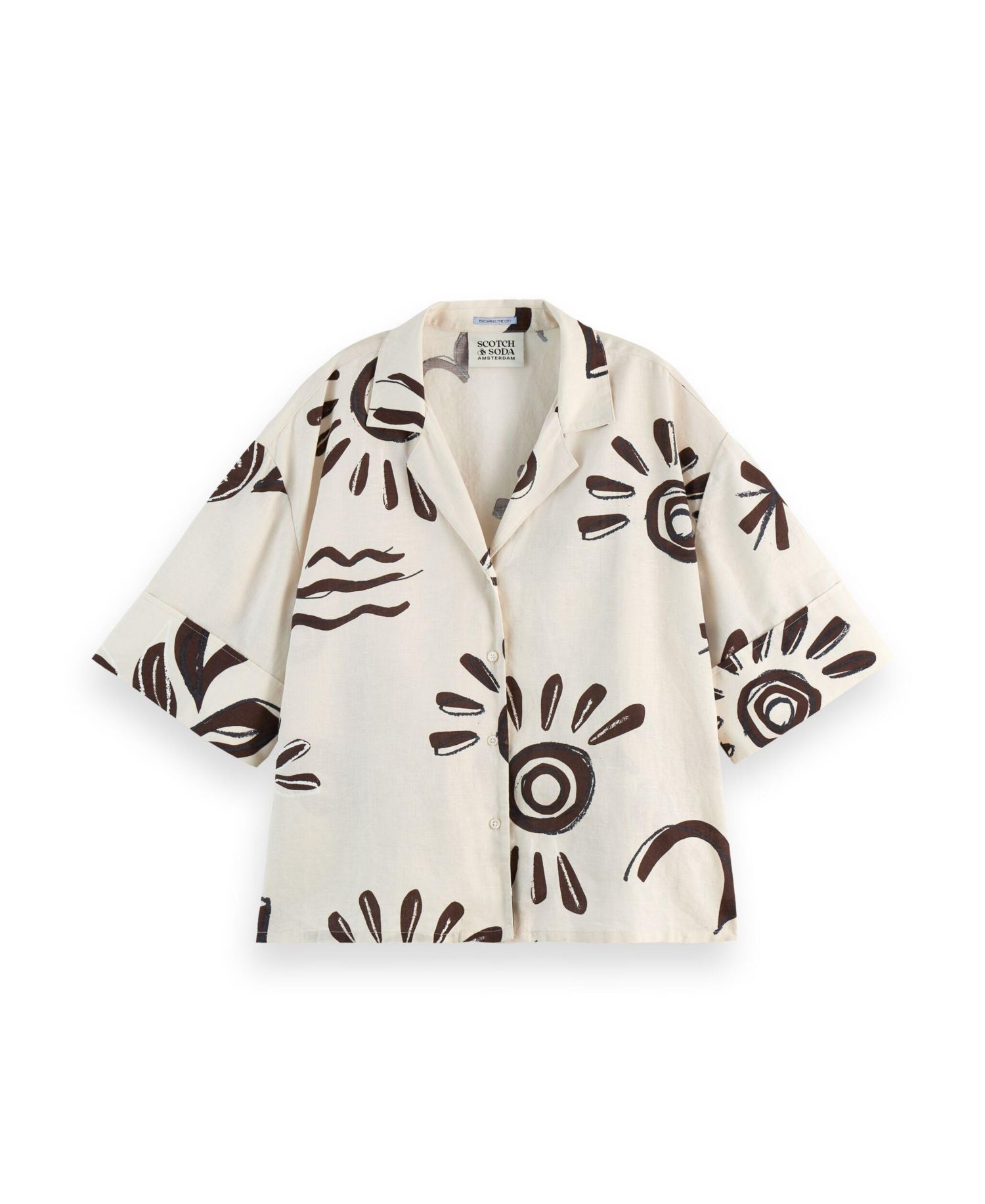 Women's Cotton Linen Printed Short Sleeve Top