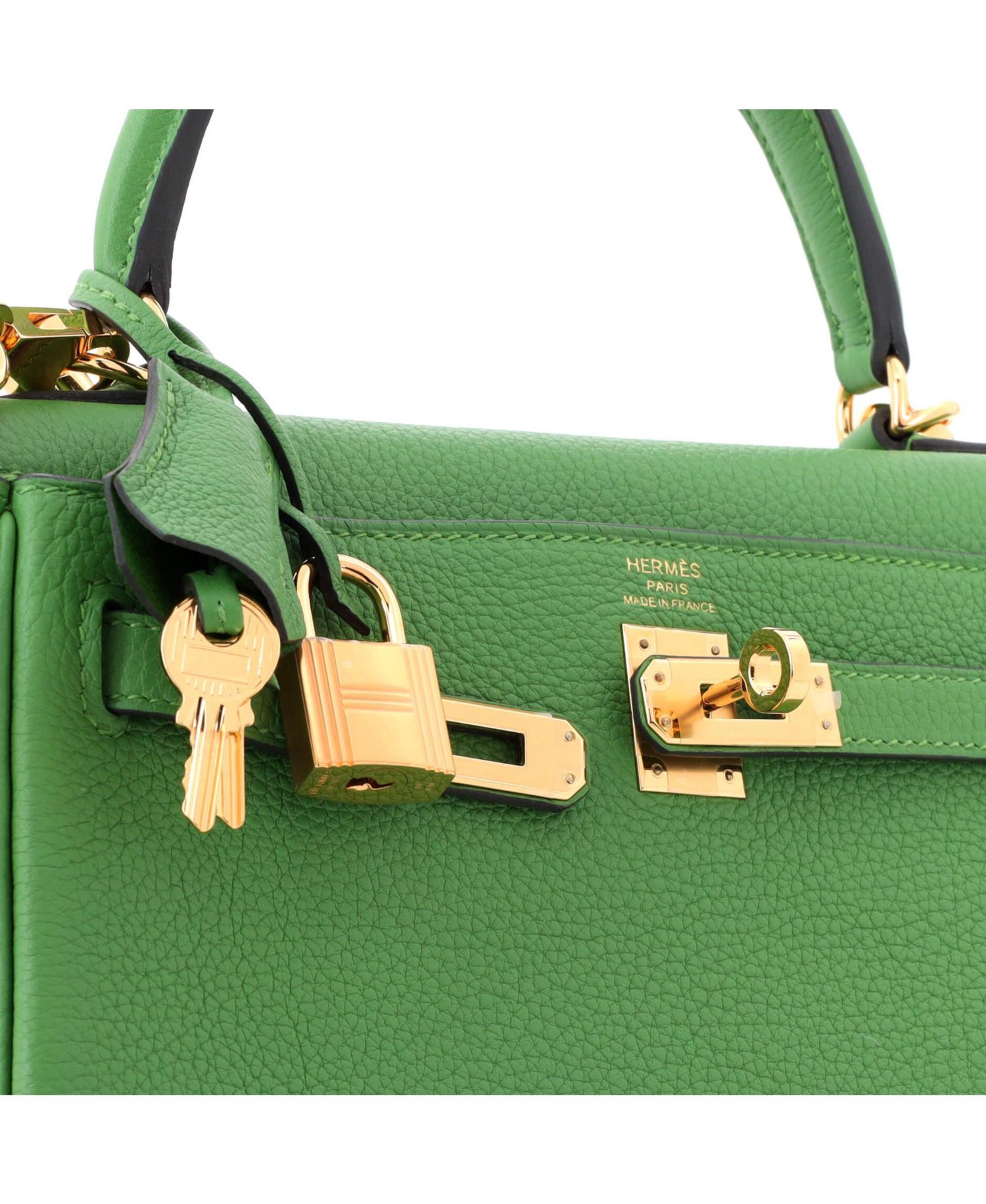 Kelly 25 Handbag Green Togo with Gold Hardware