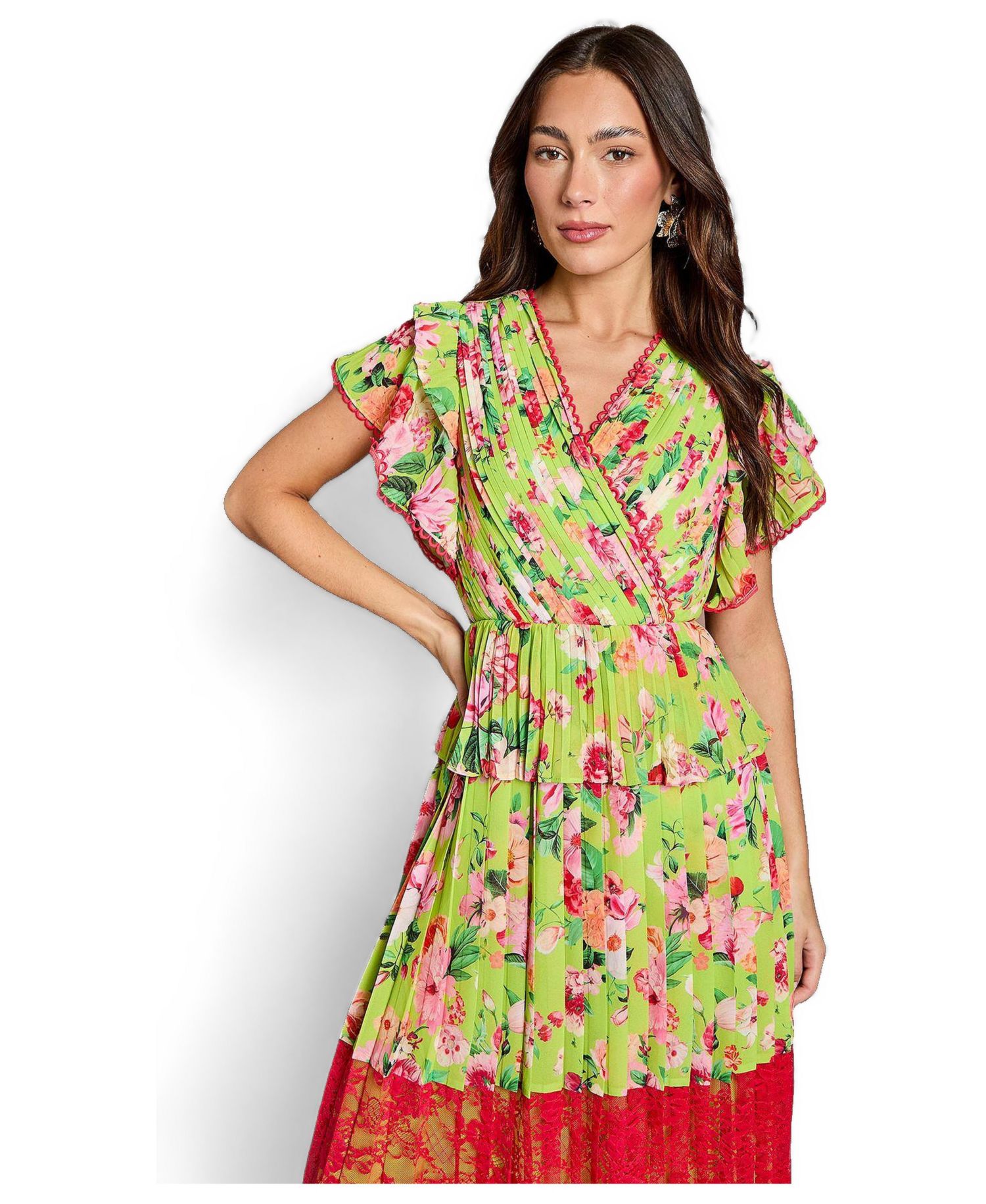 Women's Lace Wrap Midi Dress