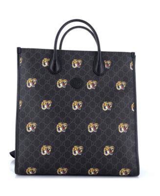 Tall Interlocking G Patch Web Strap Convertible Tote Printed GG Coated Canvas