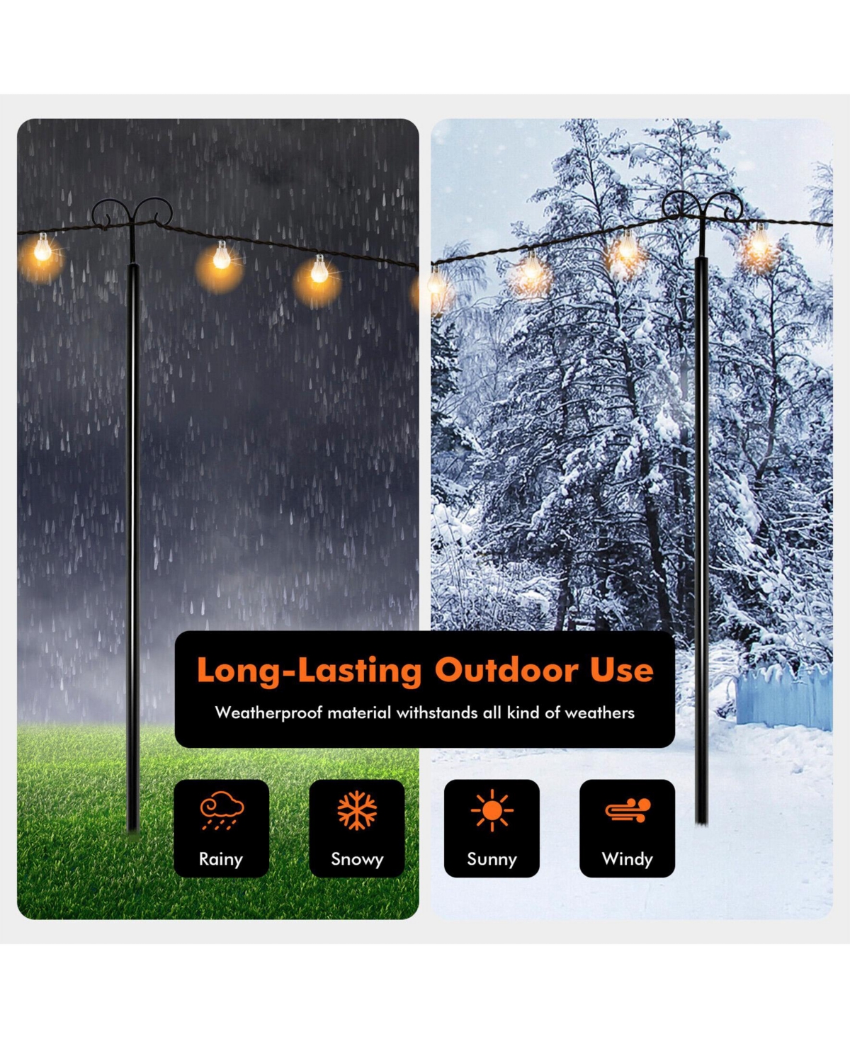 Sugift 10 ft String Light Poles 2 Pack Outdoor Metal Poles with Top Arc Hook