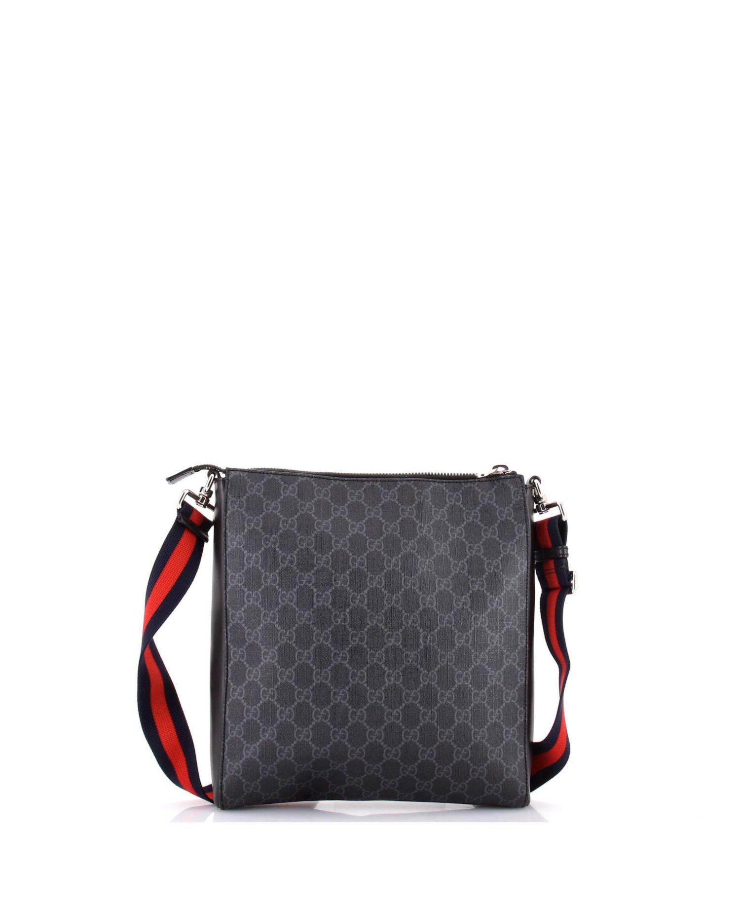 Medium Web Strap Front Zip Messenger Bag GG Coated Canvas