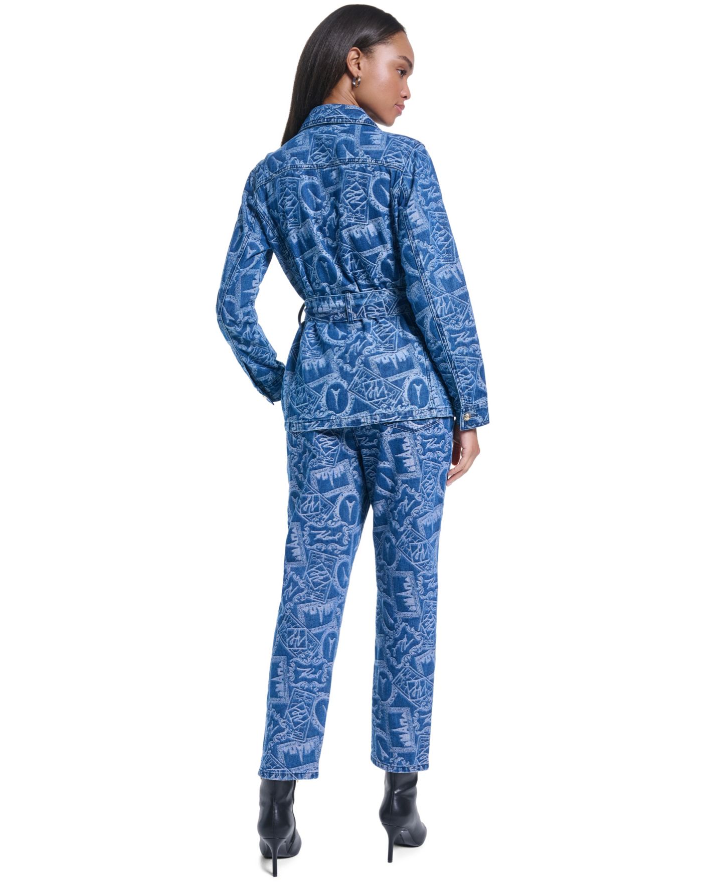 Женская куртка KARL LAGERFELD PARIS All-Over Print Denim Trench, цвет: Средний индиго — фото 6
